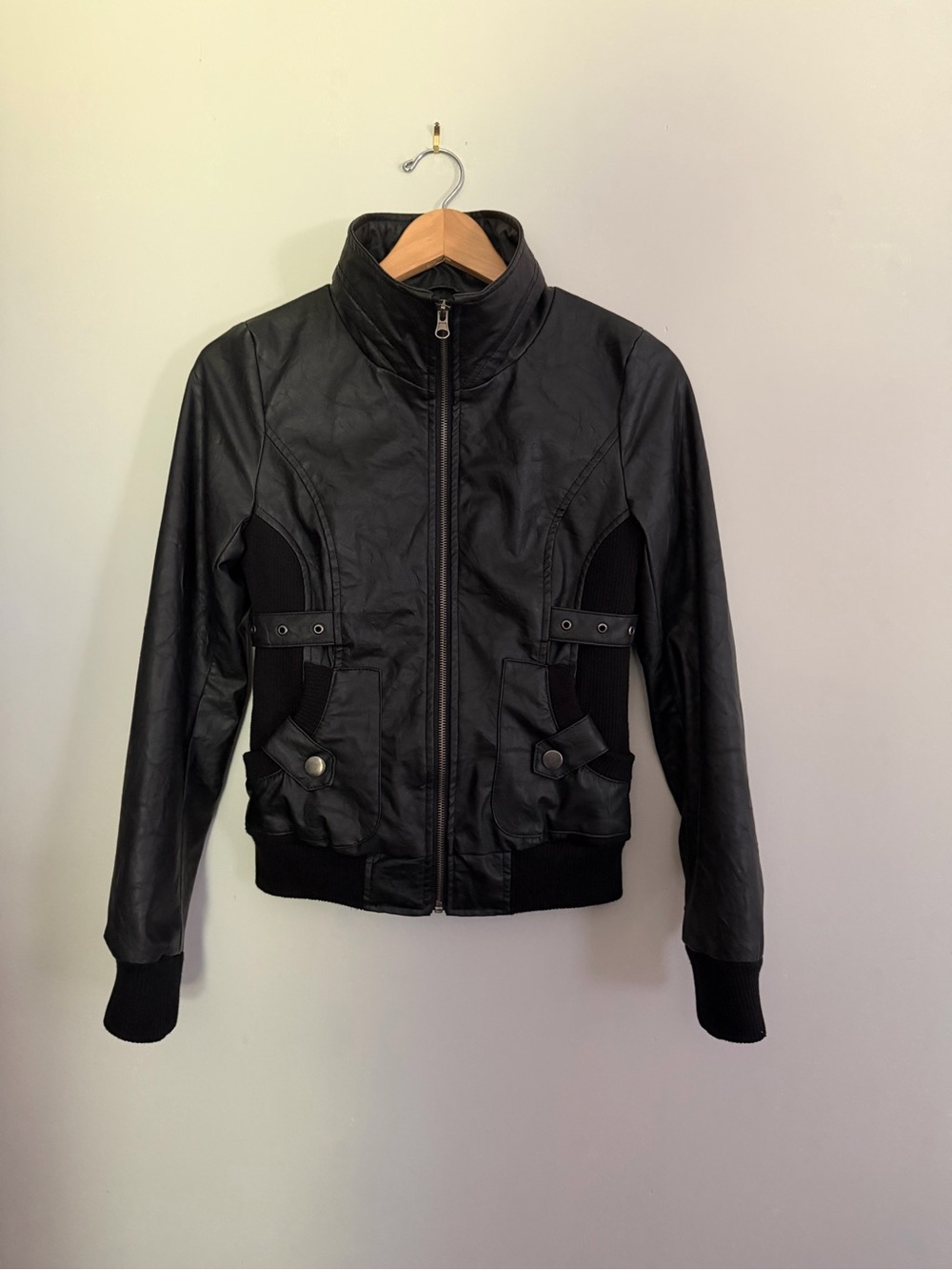 Jack by BB Dakota Black Faux Leather Bomber Jacket